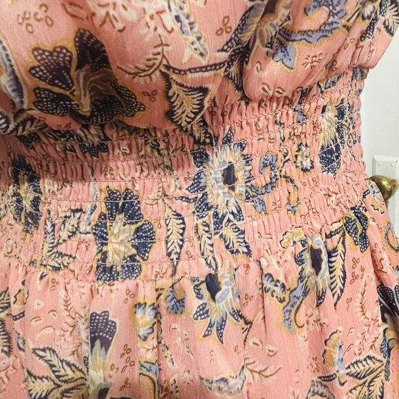 Patrons of Peace OTS Fresco Dress Sz Large Peach Floral Tiered Skirt - Picture 6 of 12